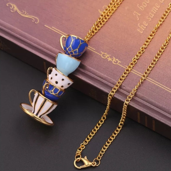 Jewelry - Mad Hatter tea cup stack necklace